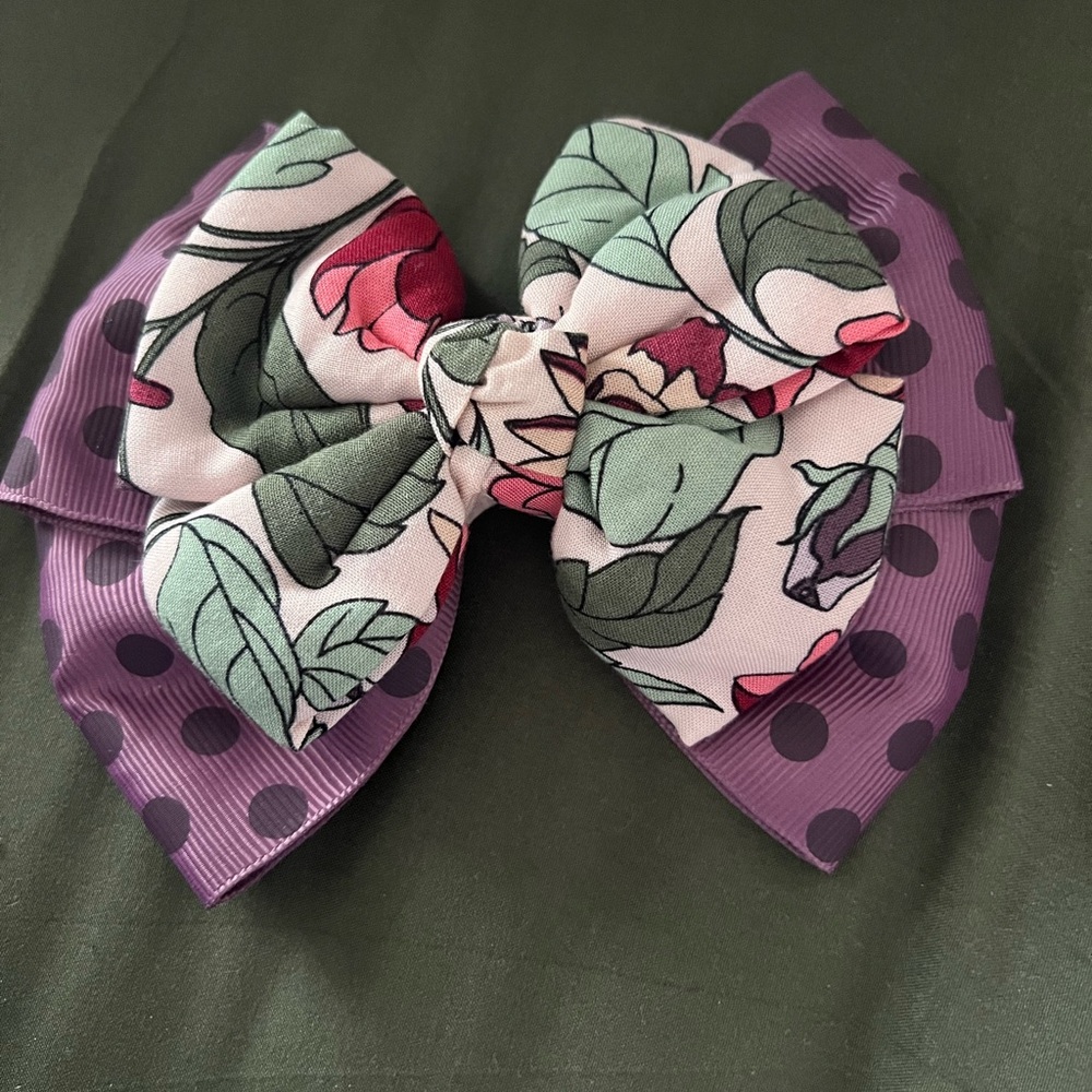 Matilda Jane Floral hair Bow with Purple Polka Dots